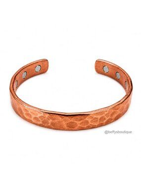 Solid Copper Hammered Adjustable Cuff Bangle Bracelet Unisex Minimalist